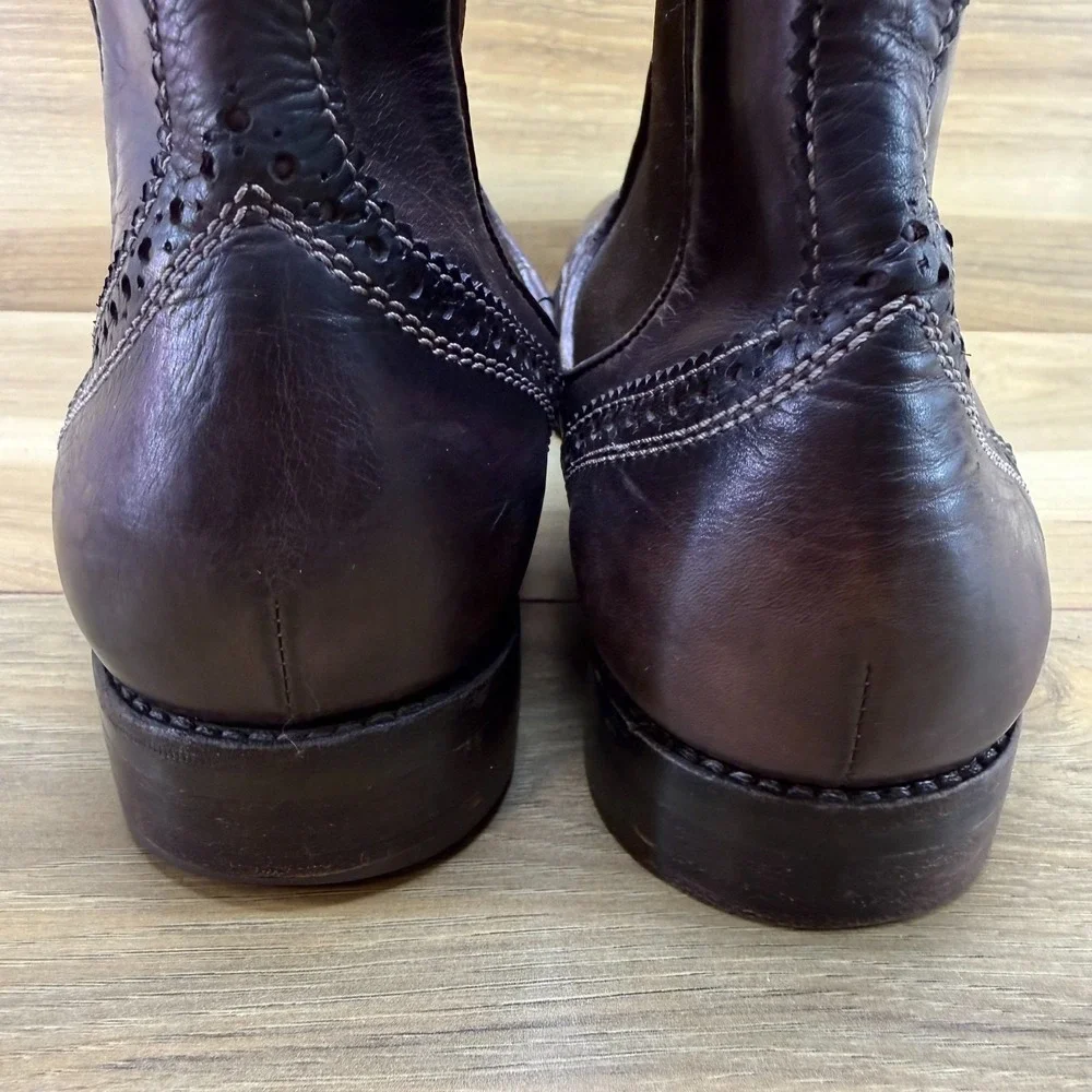 CANALI Wingtip Medallion Chelsea Boots Mens 8.5 EU 41.5 FLAWED Brown Leather Lug